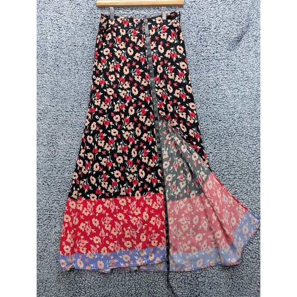 Express Floral Patchwork Maxi Skirt Size S Button High Slit Cottage Boho Fairy - Picture 9 of 11